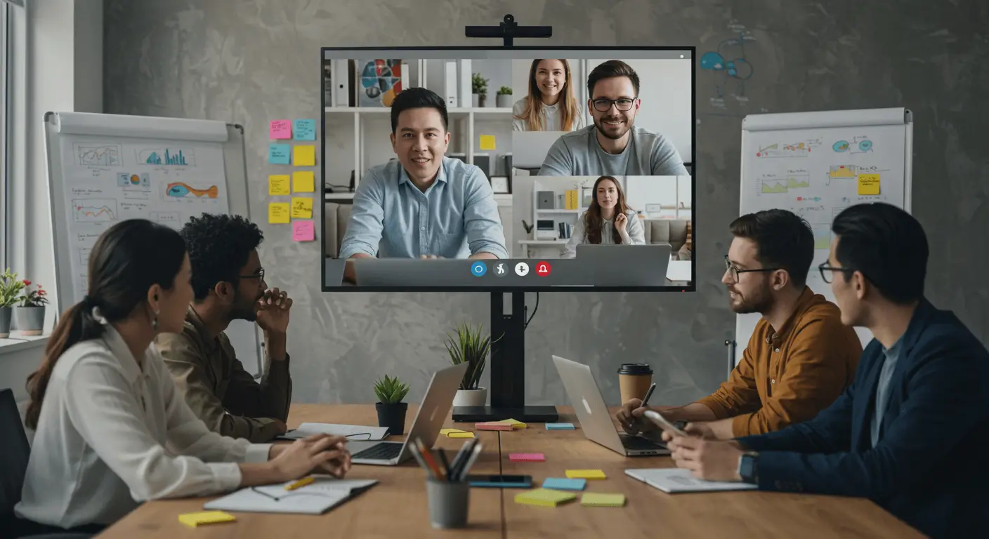 Digital agency team collaborating with remote workers